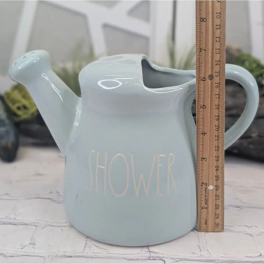 Rae Dunn SHOWER Baby Blue Ceramic Watering Pitcher Jug